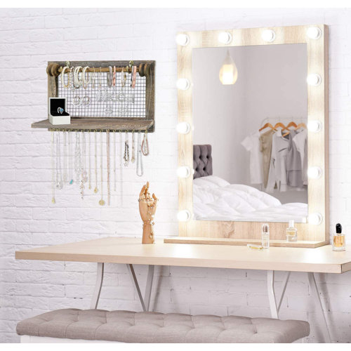 Gracie Oaks Rustic Wooden Wall Mount Jewelry Organizer With Removable